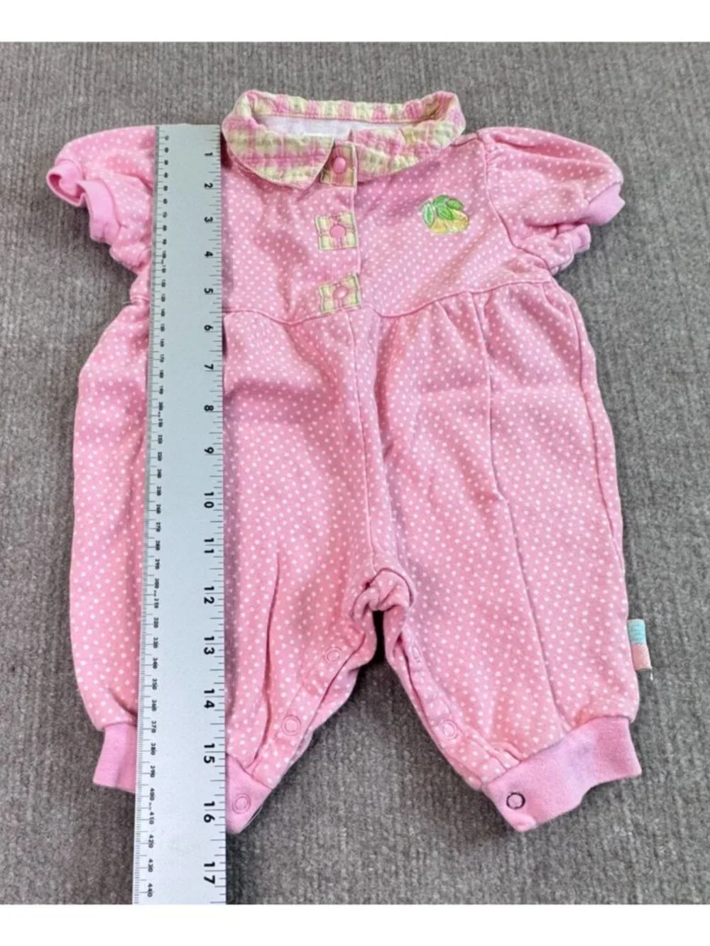 VTG 1998 Gymboree Newborn 3-6M Pink Polka Dot Lemon Romper Playsuit Bubble Plaid